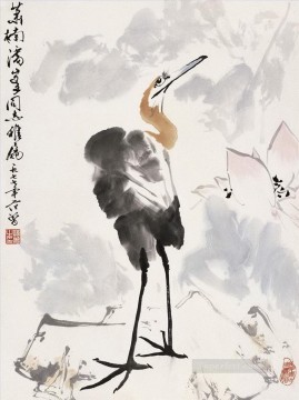 Grúa Fangzeng y loto chino tradicional Pinturas al óleo